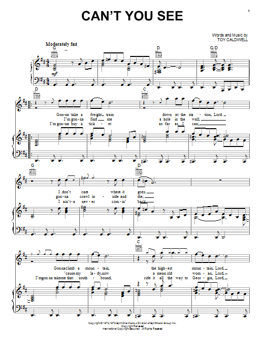 Marshall Tucker Band Can't You See sheet music notes and chords arranged for Bass Guitar Tab