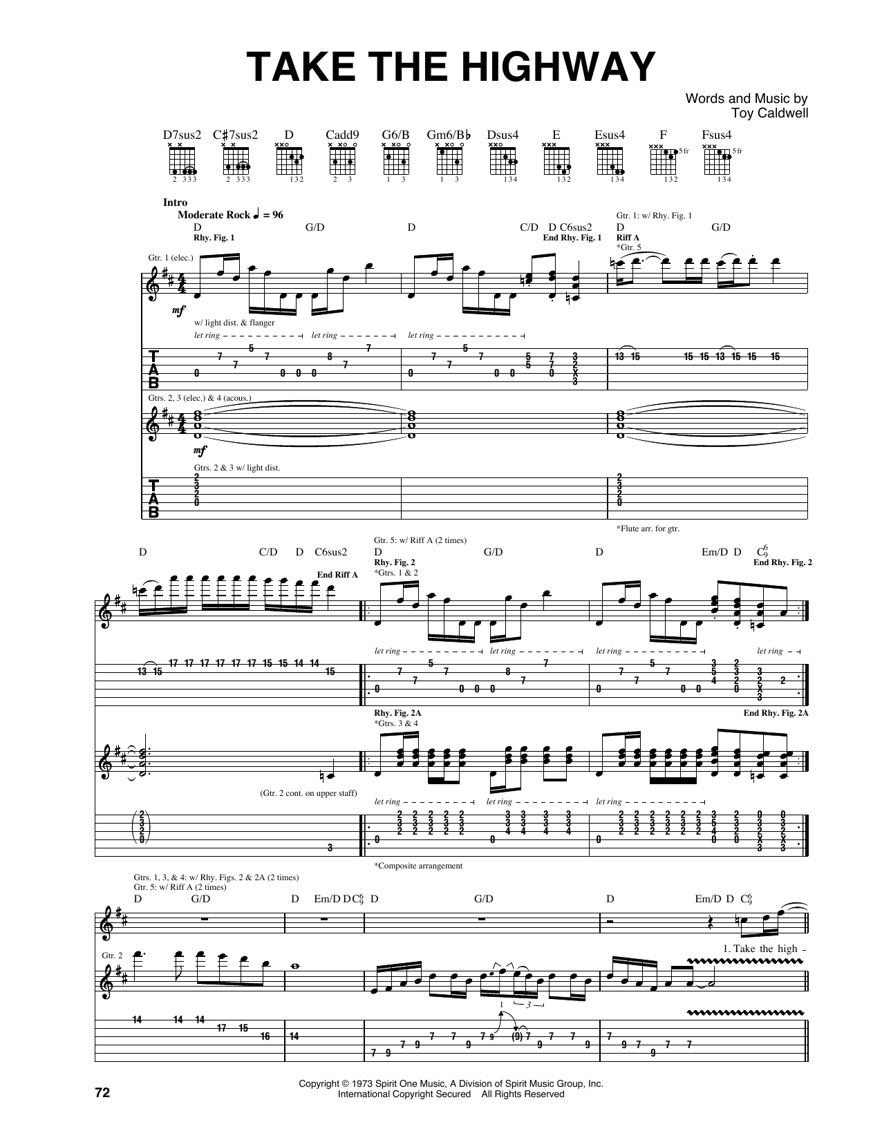 Marshall Tucker Band Take The Highway sheet music notes and chords arranged for Guitar Tab