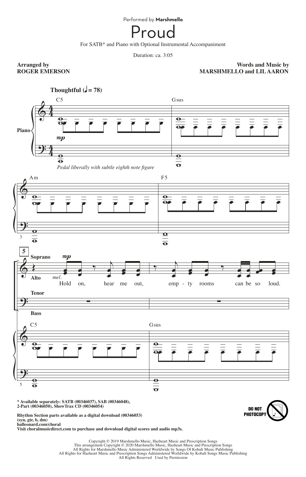 Marshmello Proud (arr. Roger Emerson) sheet music notes and chords arranged for 2-Part Choir