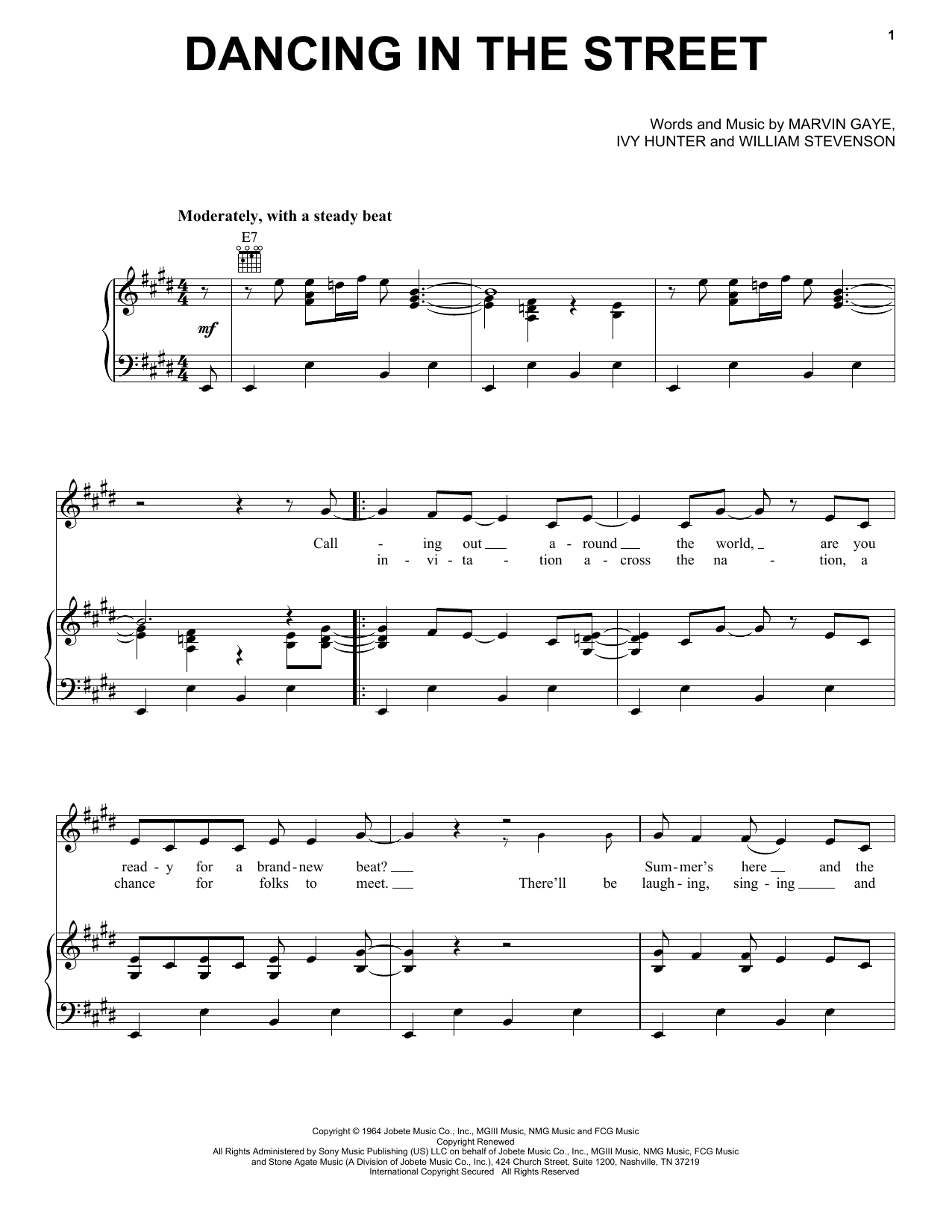 Martha & The Vandellas Dancing In The Street sheet music notes and chords arranged for Real Book – Melody, Lyrics & Chords