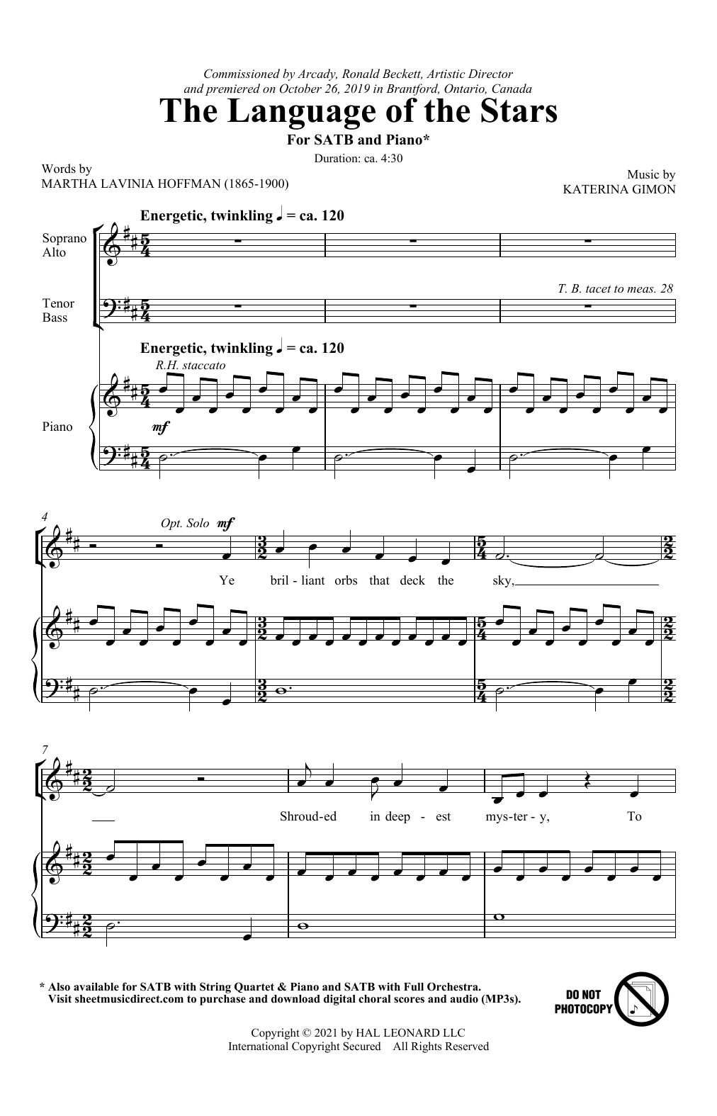 Martha Lavinia Hoffman and Katerina Gimon Language Of The Stars sheet music notes and chords arranged for SATB Choir