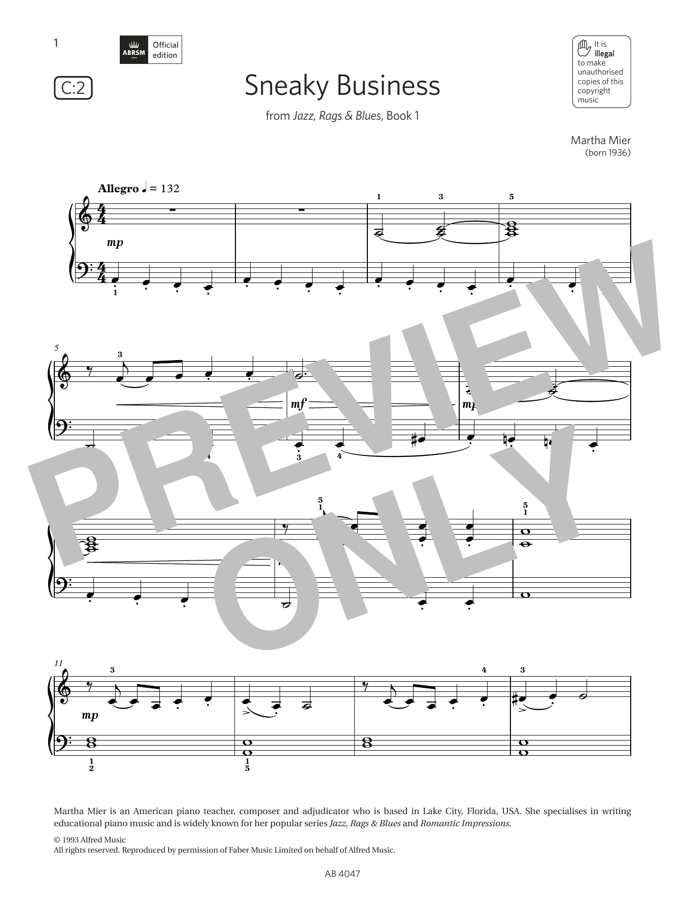 Martha Mier Sneaky Business (Grade 1, list C2, from the ABRSM Piano Syllabus 2023 & 2024) sheet music notes and chords arranged for Piano Solo