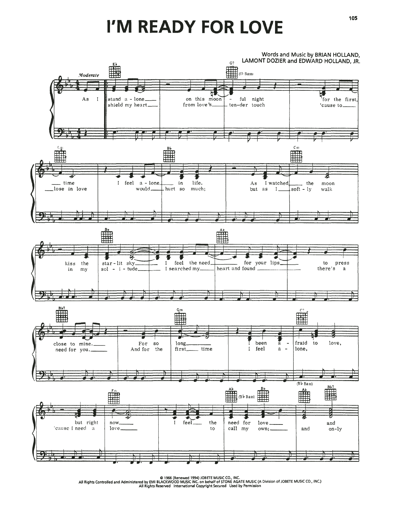 Martha Reeves & The Vandellas I'm Ready For Love sheet music notes and chords arranged for Piano, Vocal & Guitar Chords (Right-Hand Melody)