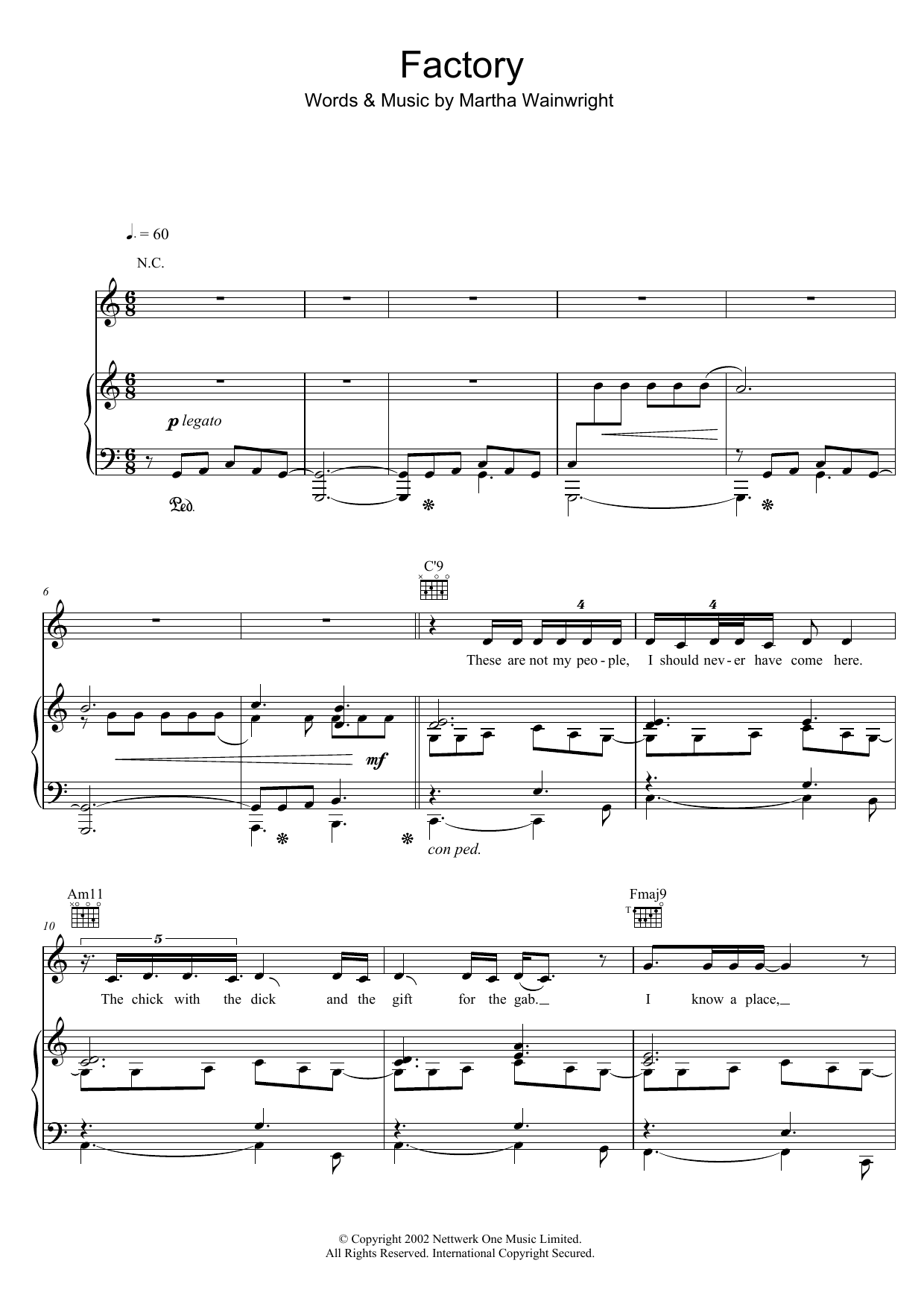 Martha Wainwright Factory sheet music notes and chords arranged for Piano, Vocal & Guitar Chords (Right-Hand Melody)
