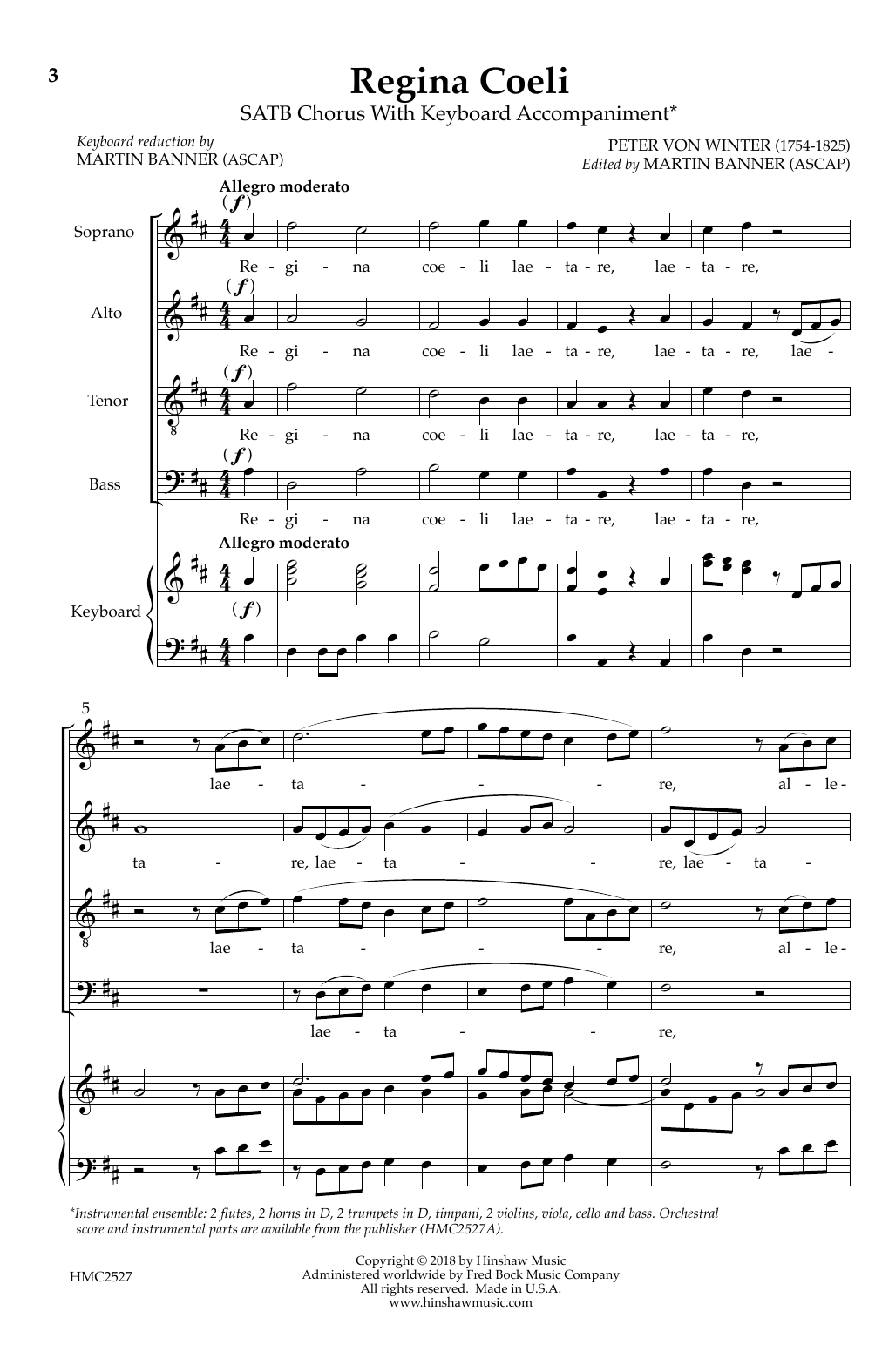 Martin Banner Regina Coeli sheet music notes and chords arranged for SATB Choir
