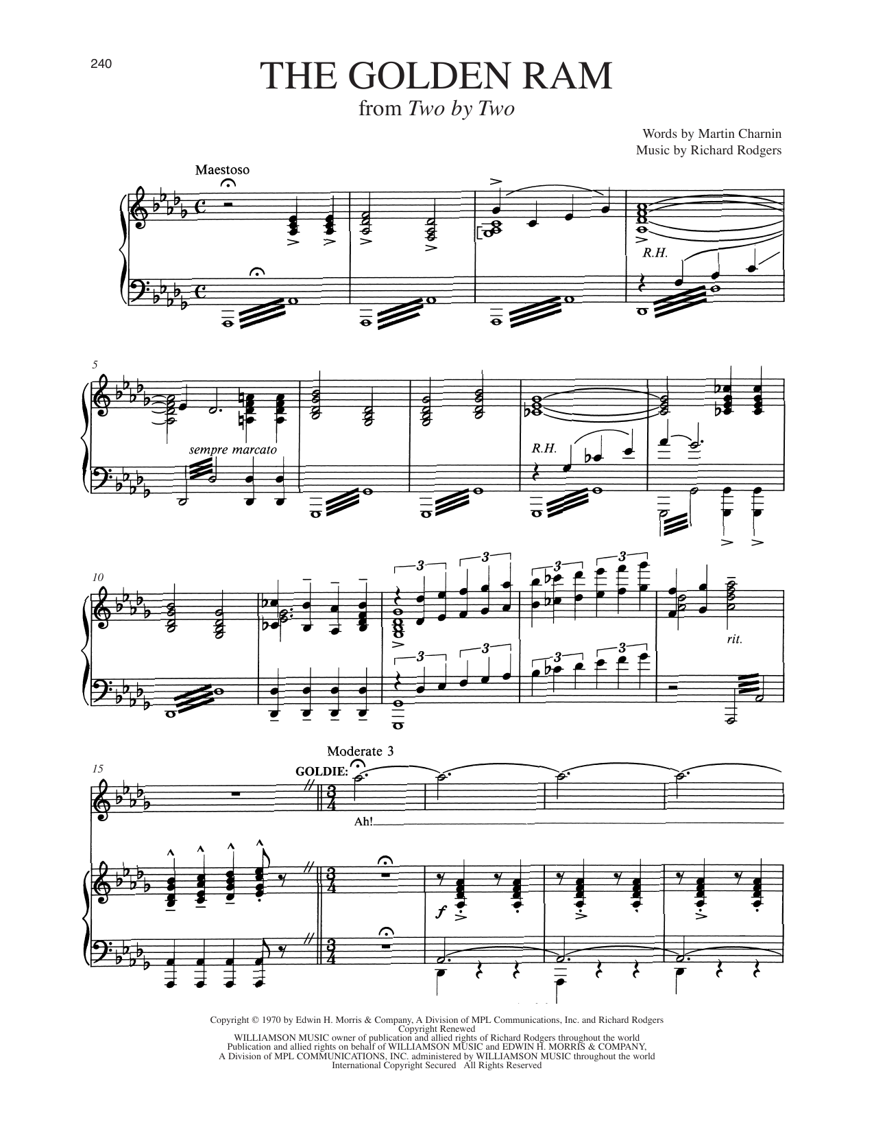 Martin Charnin The Golden Ram (from Two By Two) sheet music notes and chords arranged for Piano & Vocal