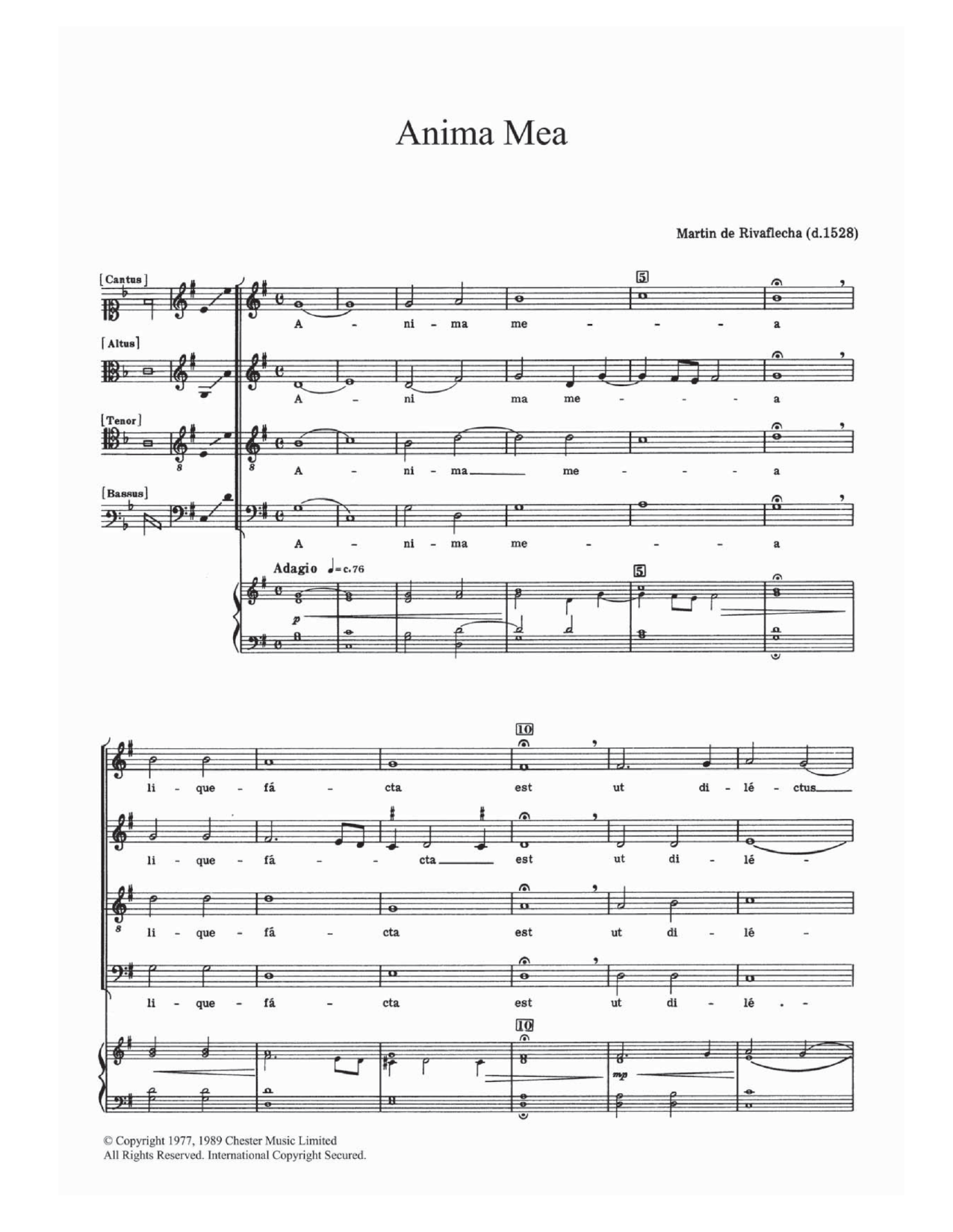 Martin de Rivaflecha Anima Mea sheet music notes and chords arranged for Choir