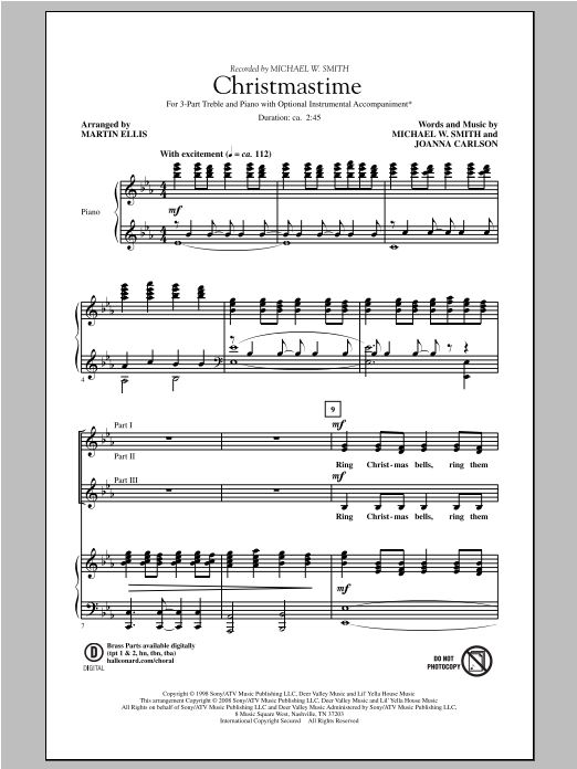 Martin Ellis Christmastime sheet music notes and chords arranged for 3-Part Treble Choir