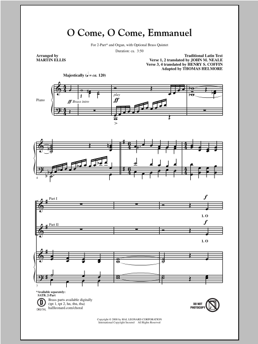 Martin Ellis O Come, O Come, Emmanuel sheet music notes and chords arranged for SATB Choir