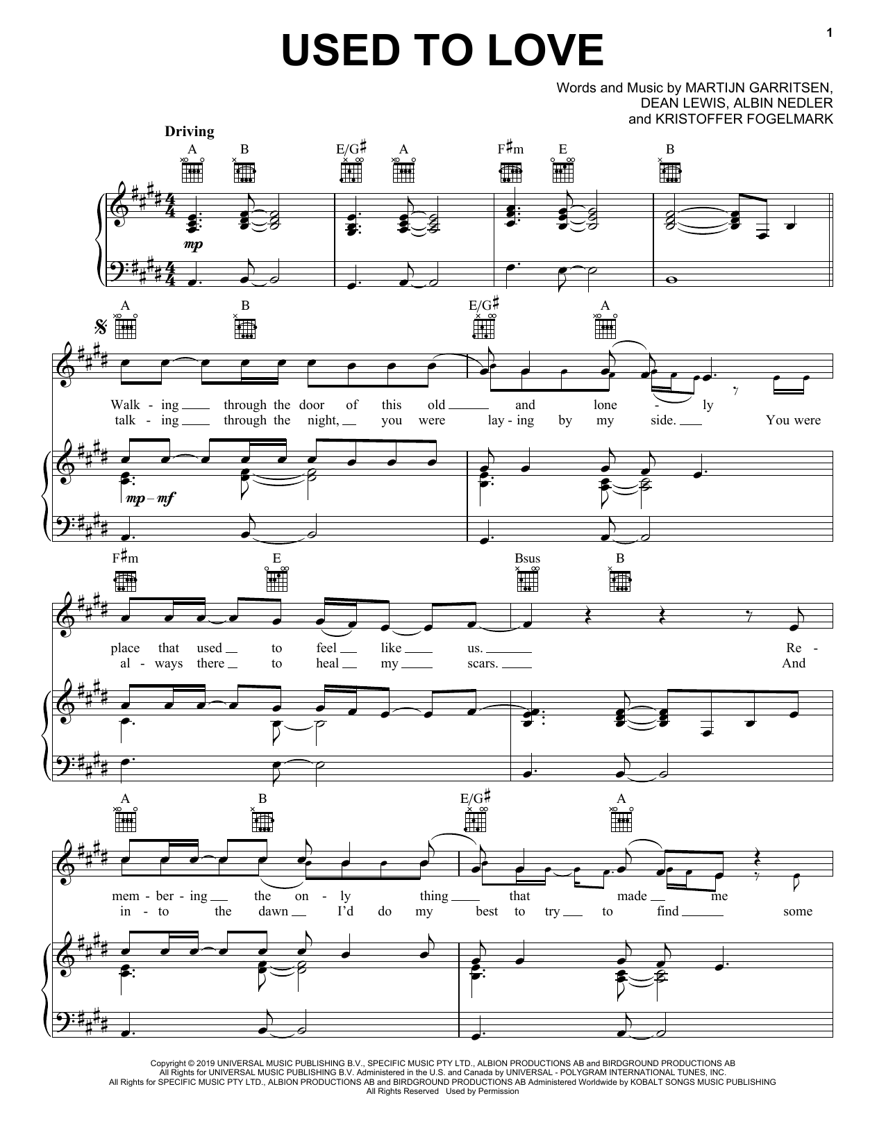 Martin Garrix & Dean Lewis Used To Love sheet music notes and chords arranged for Piano, Vocal & Guitar Chords (Right-Hand Melody)