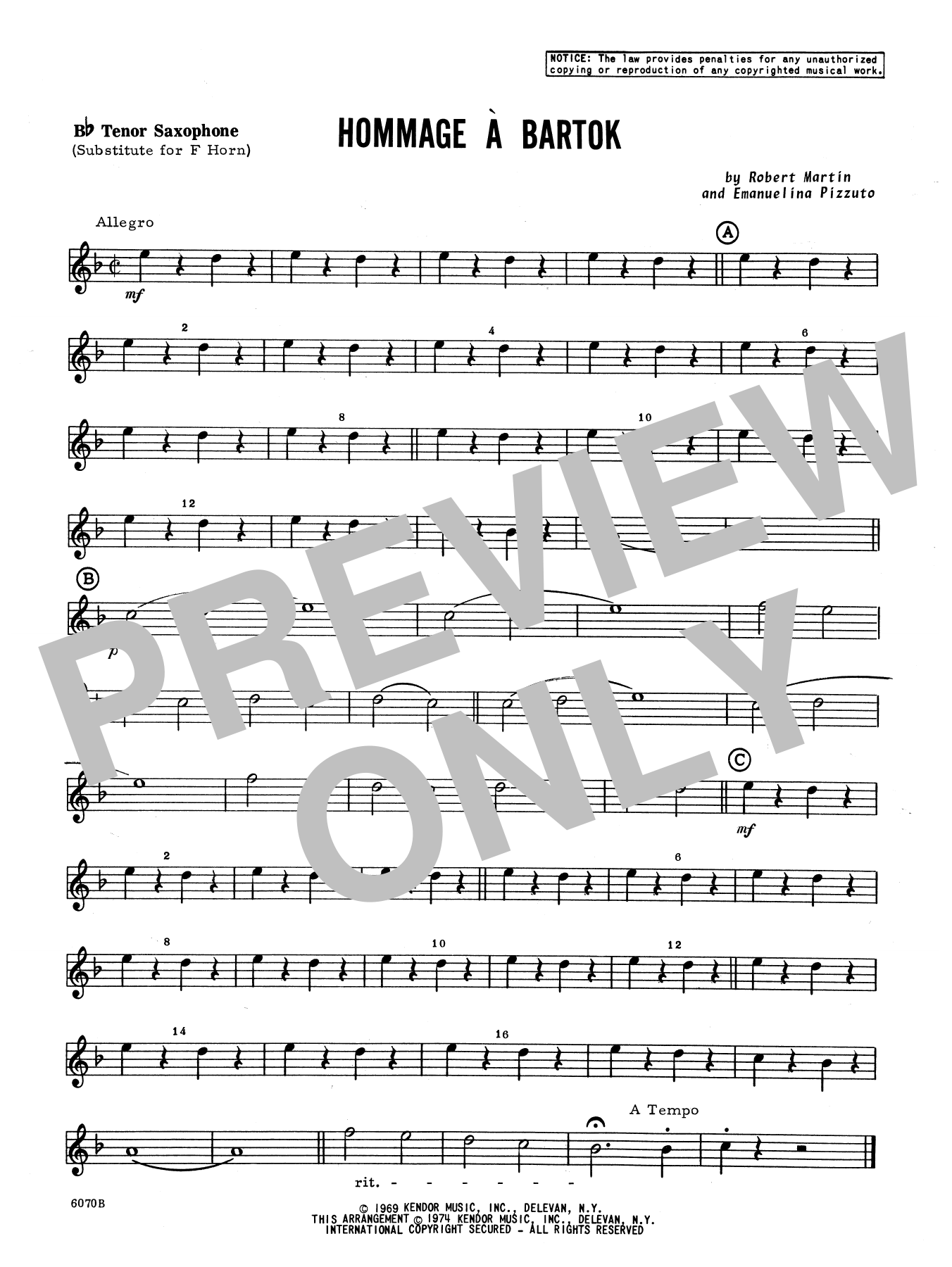 Martin Hommage A Bartok - Bb Tenor Saxophone sheet music notes and chords. Download Printable PDF.