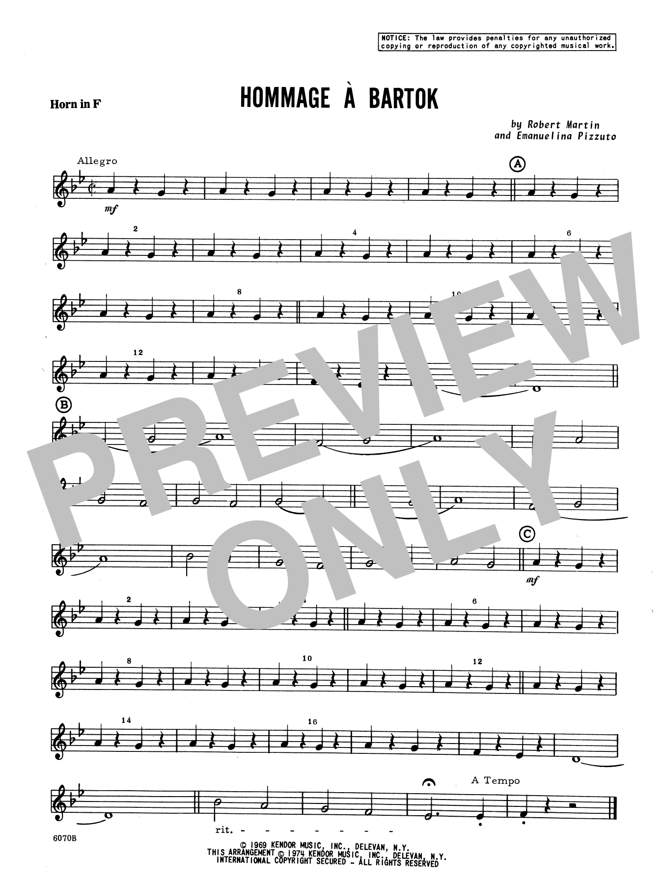 Martin Hommage A Bartok - Horn in F sheet music notes and chords. Download Printable PDF.