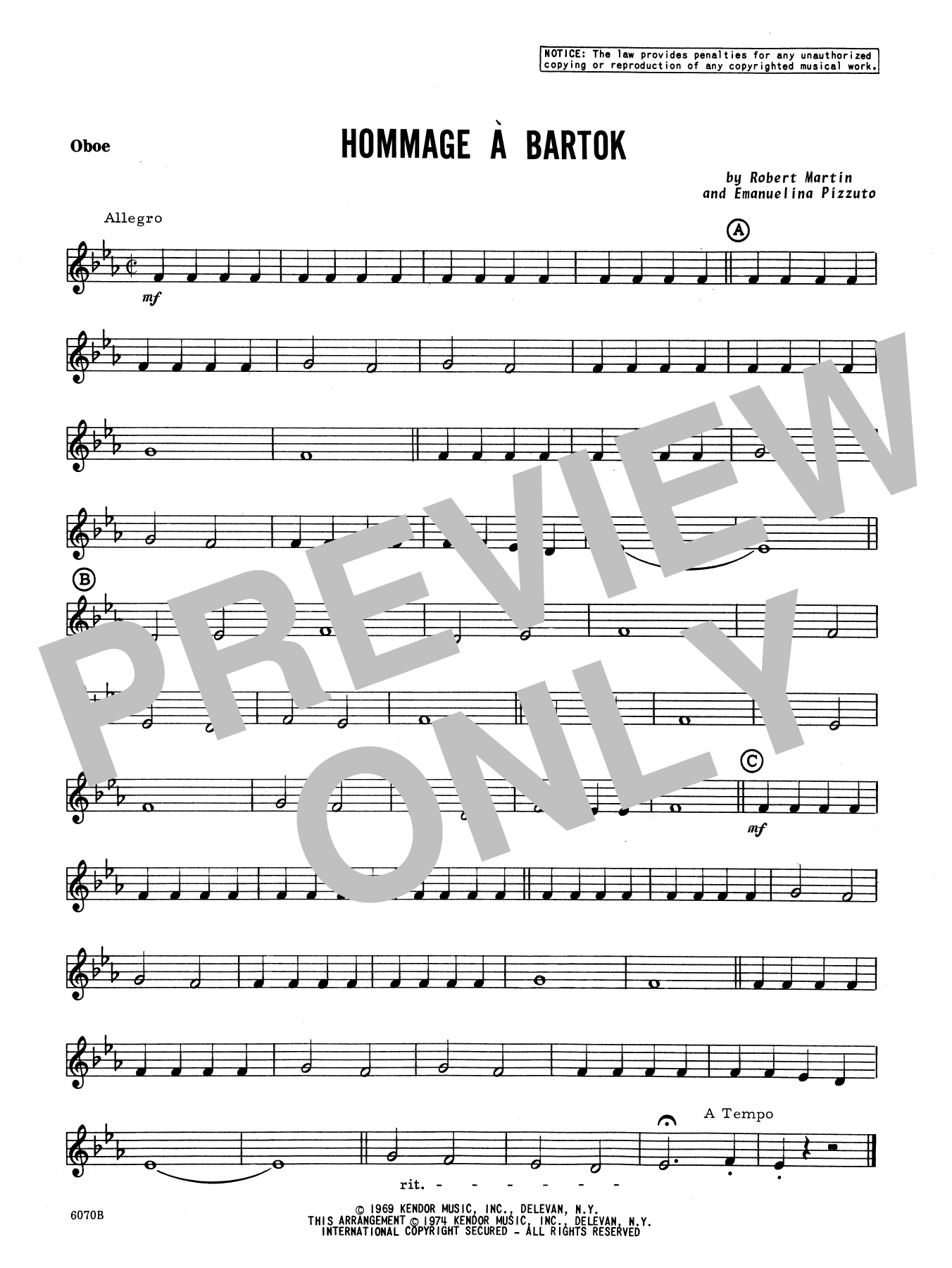 Martin Hommage A Bartok - Oboe sheet music notes and chords. Download Printable PDF.