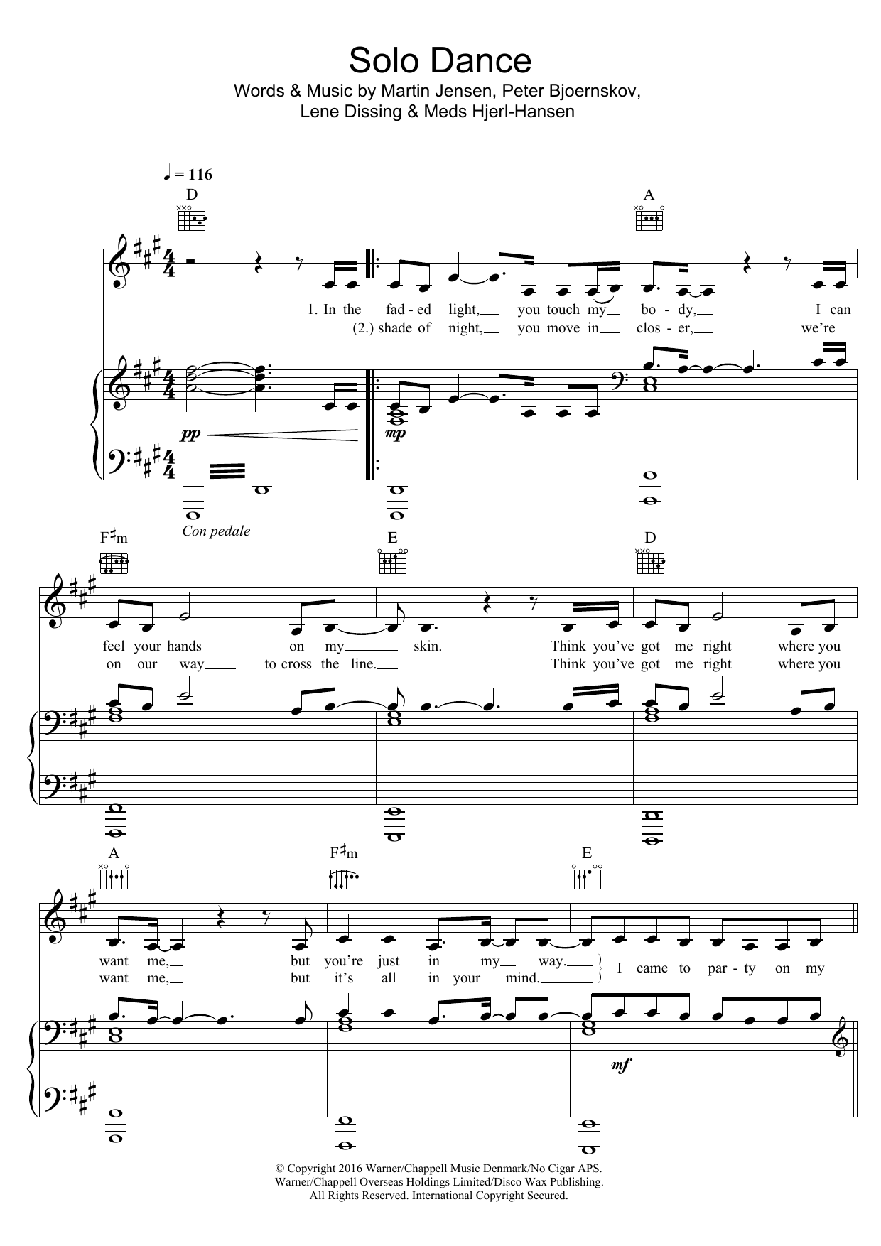 Martin Jensen Solo Dance sheet music notes and chords arranged for Piano, Vocal & Guitar Chords