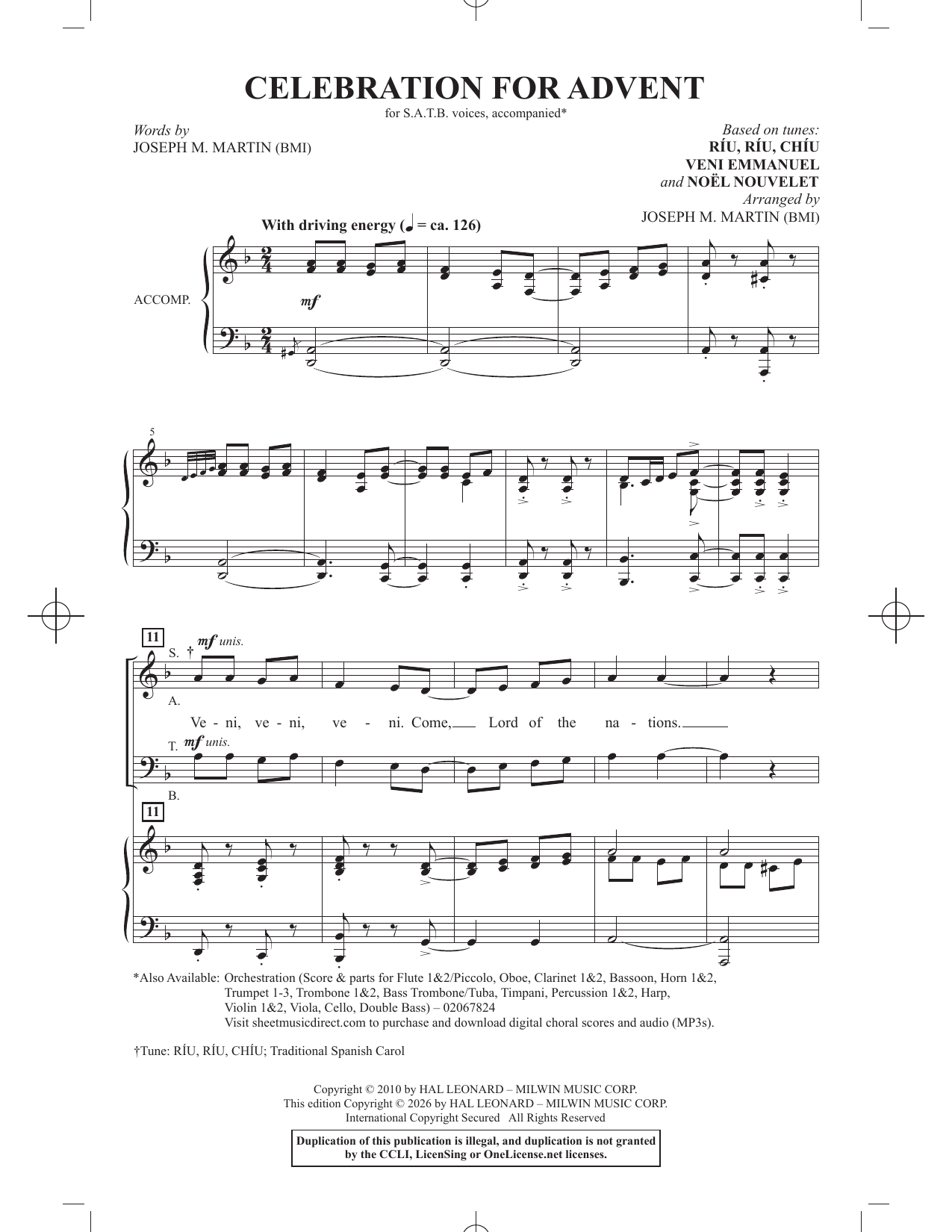 Martin, Joseph M. Celebration For Advent sheet music notes and chords arranged for SATB Choir