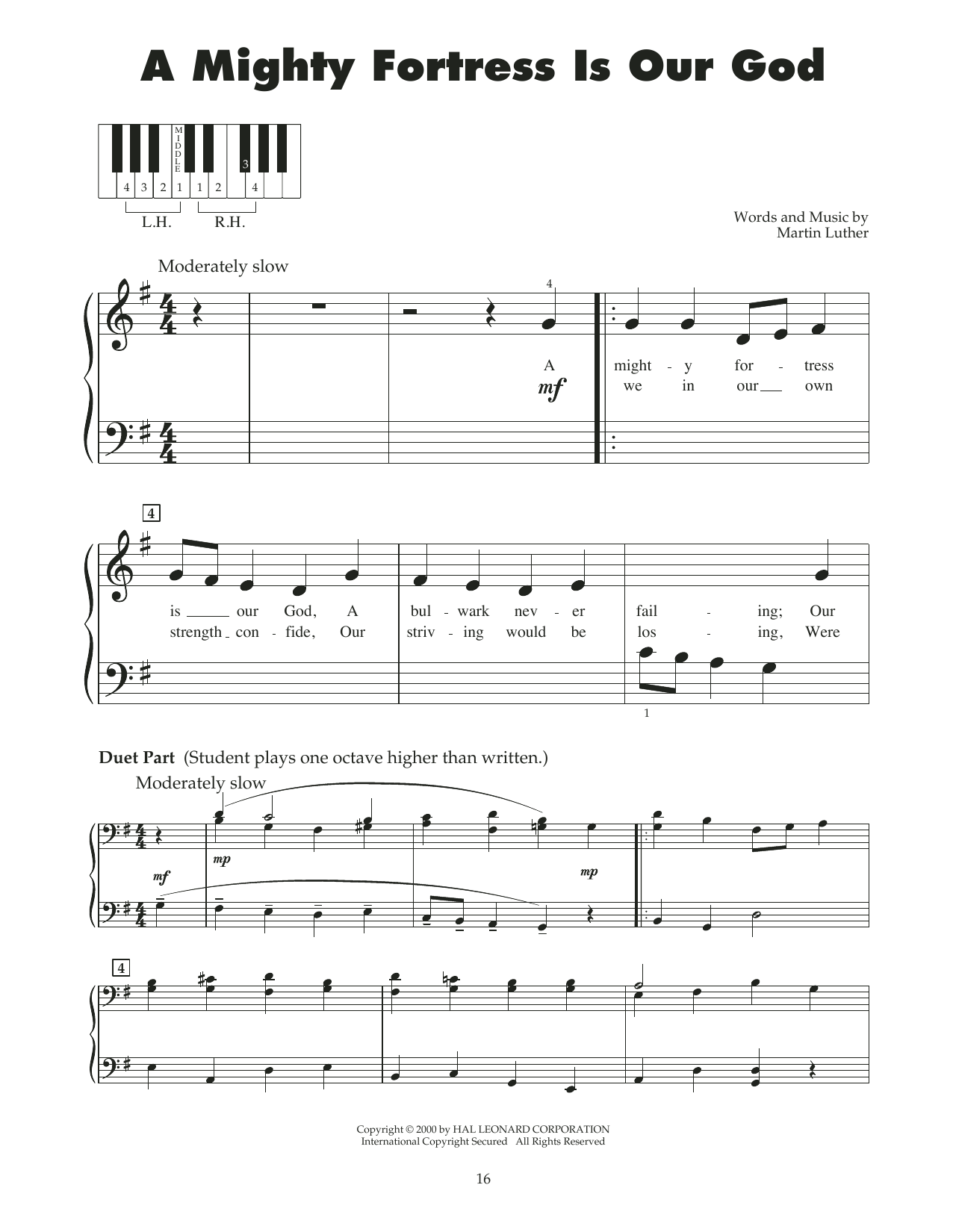 Martin Luther A Mighty Fortress Is Our God (arr. Carol Klose) sheet music notes and chords arranged for 5-Finger Piano