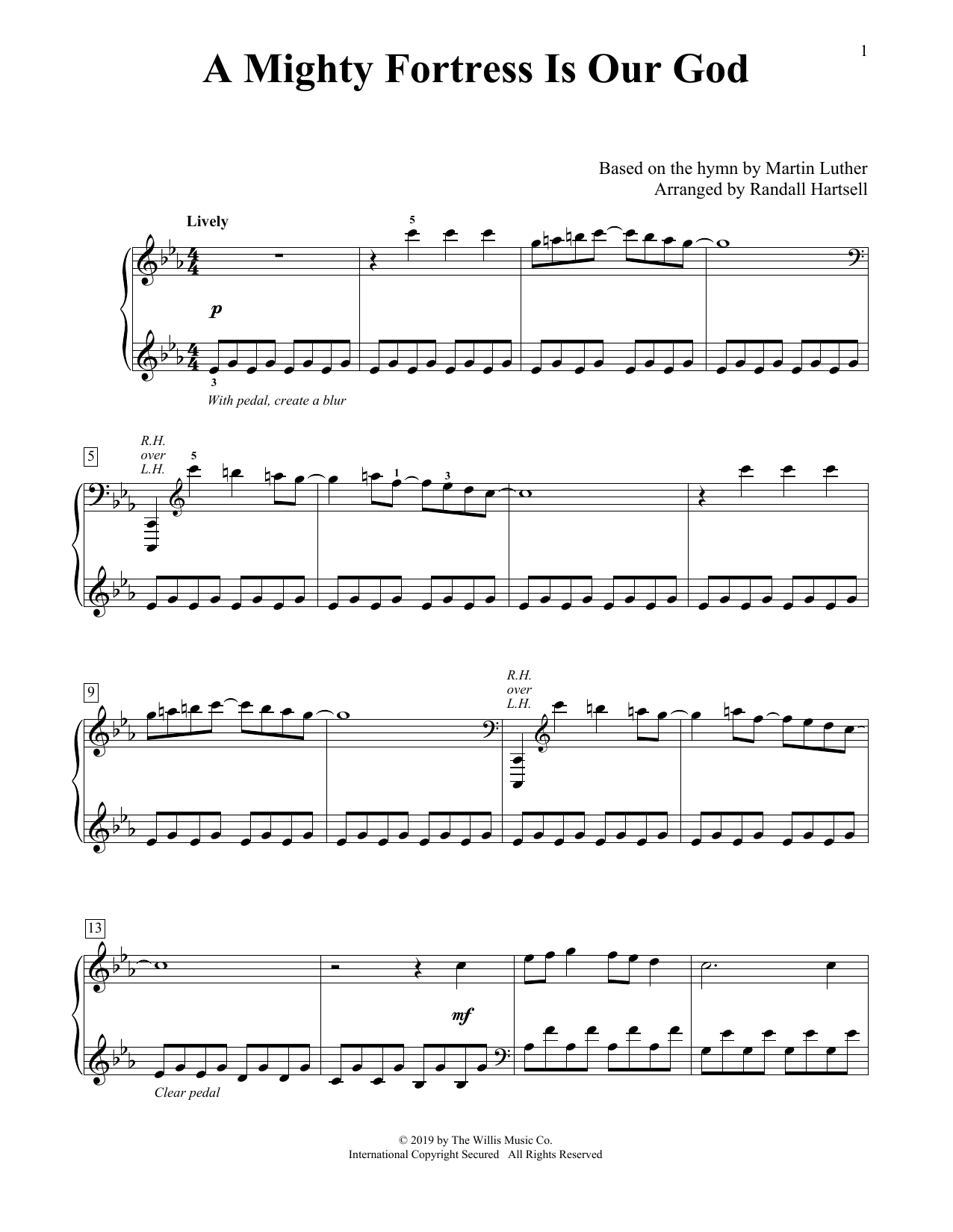 Martin Luther A Mighty Fortress Is Our God (arr. Randall Hartsell) sheet music notes and chords arranged for Educational Piano