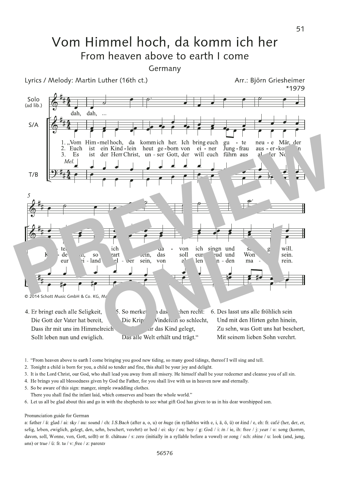 Martin Luther Vom Himmel hoch, da komm ich her sheet music notes and chords arranged for SATB Choir