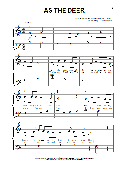 Martin Nystrom As The Deer (arr. Phillip Keveren) sheet music notes and chords arranged for Beginning Piano Solo