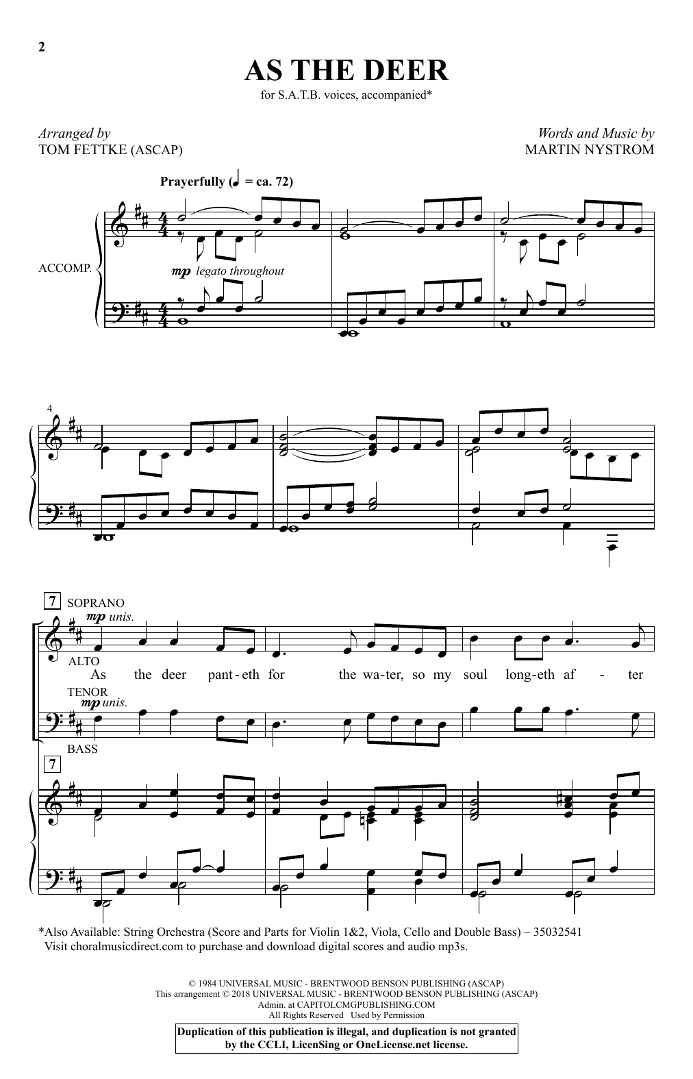 Martin Nystrom As the Deer (arr. Tom Fettke) sheet music notes and chords arranged for SATB Choir