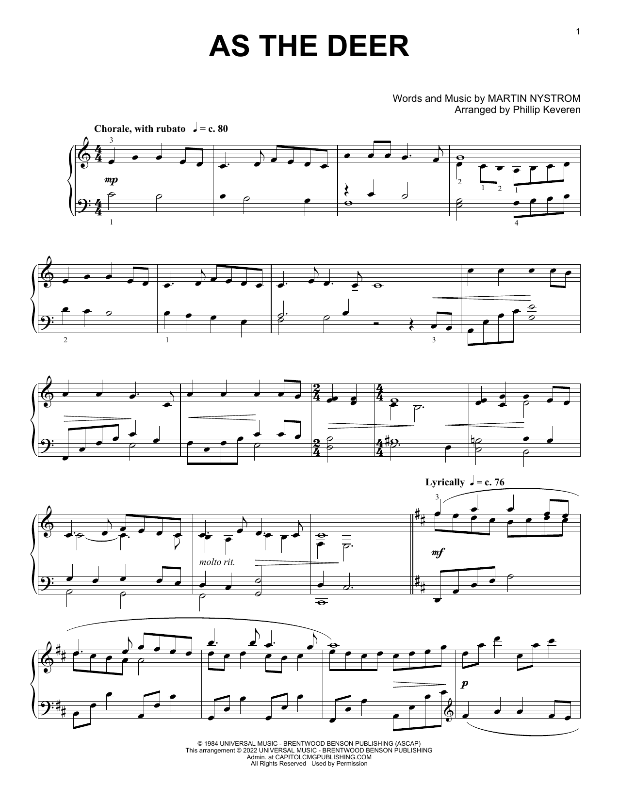 Martin Nystrom As The Deer [Classical version] (arr. Phillip Keveren) sheet music notes and chords arranged for Piano Solo