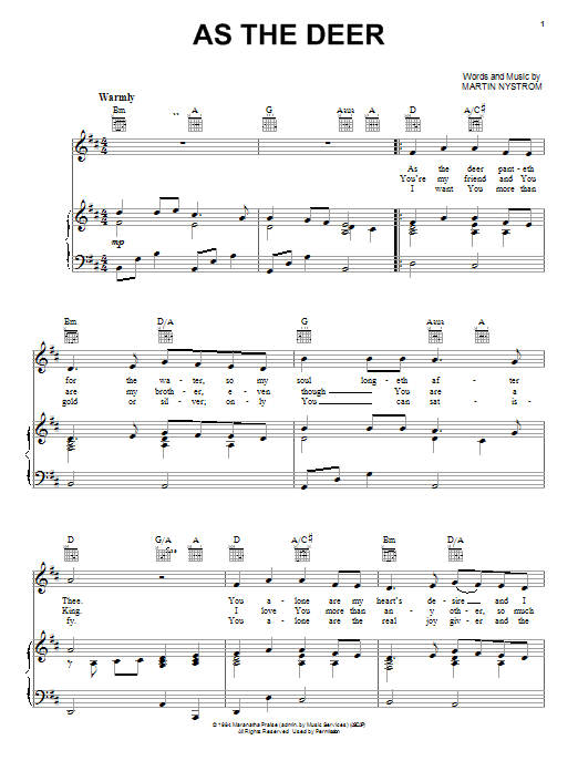 Martin Nystrom As The Deer sheet music notes and chords arranged for Super Easy Piano
