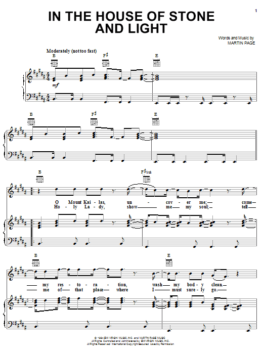 Martin Page In The House Of Stone And Light sheet music notes and chords arranged for Piano, Vocal & Guitar Chords (Right-Hand Melody)
