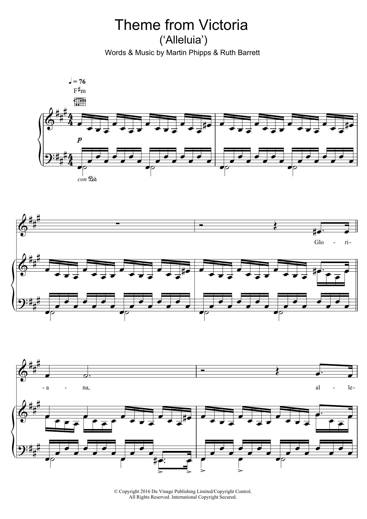 Martin Phipps Victoria Theme: Alleluia (featuring Mediaeval Baebes) sheet music notes and chords arranged for Piano, Vocal & Guitar Chords