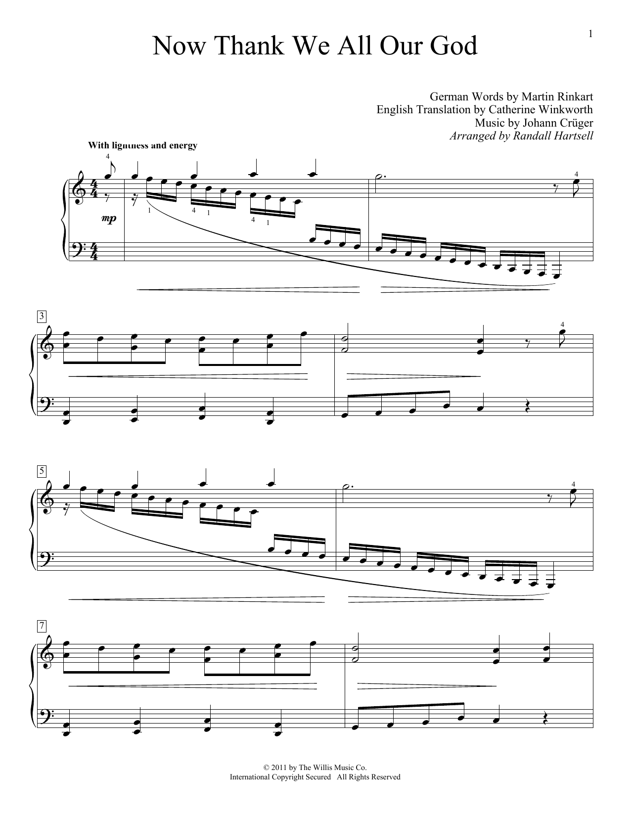 Martin Rinkart Now Thank We All Our God sheet music notes and chords arranged for Piano, Vocal & Guitar Chords (Right-Hand Melody)