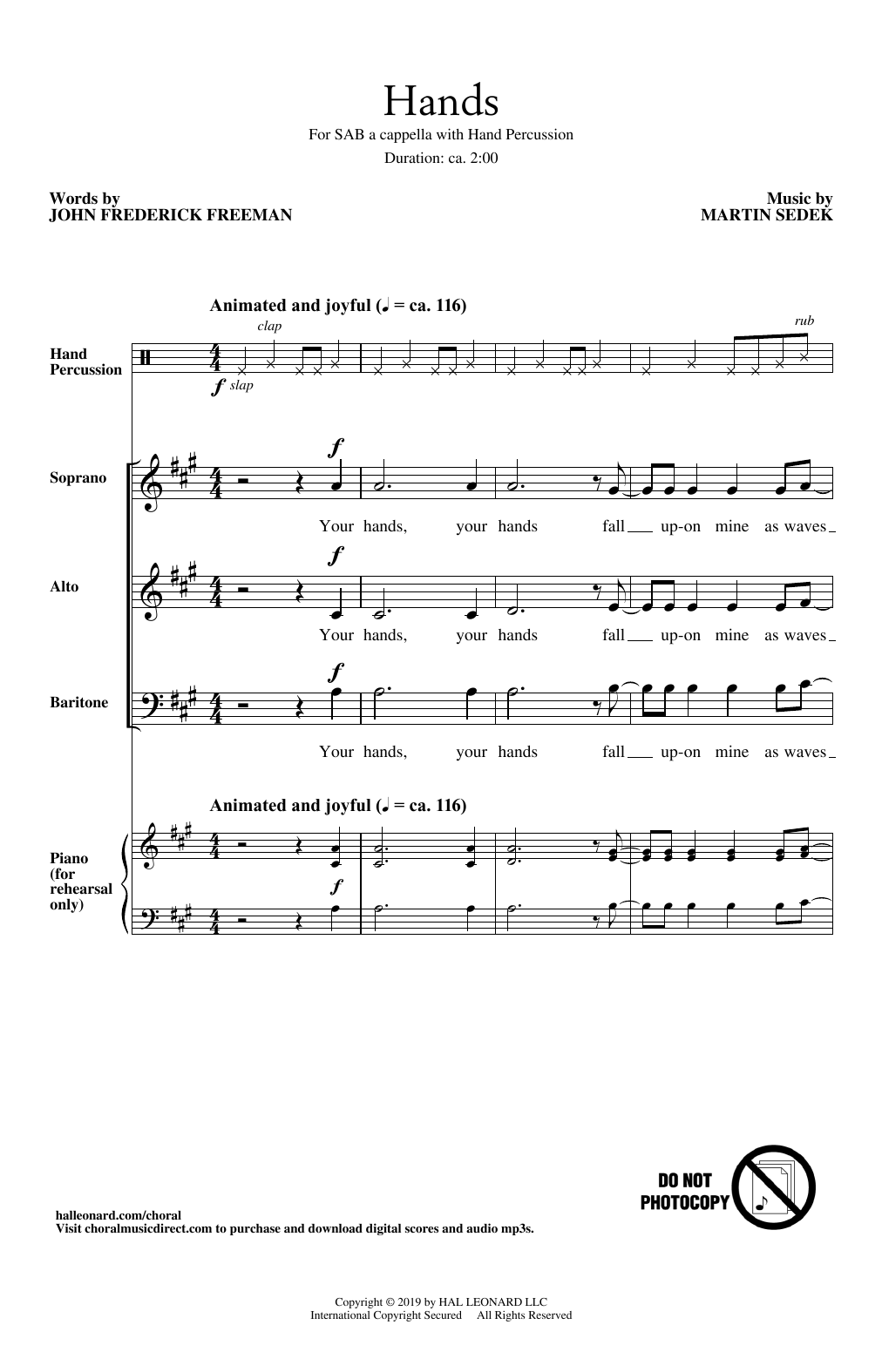 Martin Sedek Hands sheet music notes and chords arranged for SAB Choir