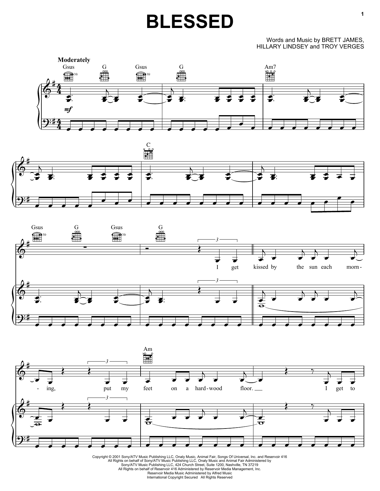 Martina McBride Blessed sheet music notes and chords arranged for Guitar Chords/Lyrics