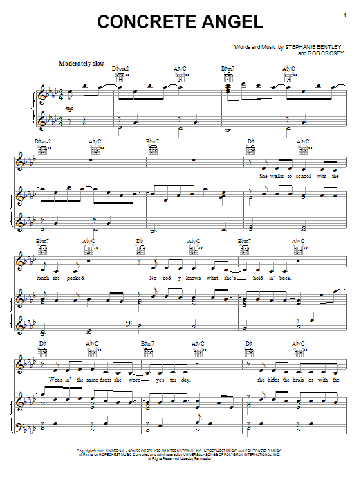 Martina McBride Concrete Angel sheet music notes and chords arranged for Big Note Piano