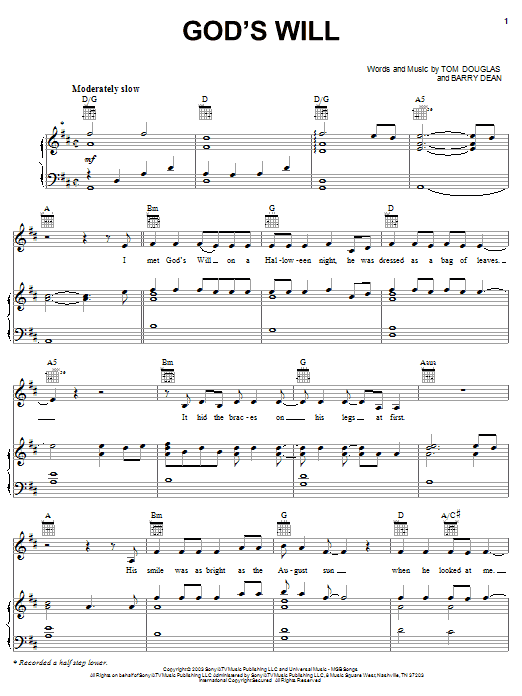 Martina McBride God's Will sheet music notes and chords arranged for Piano, Vocal & Guitar Chords (Right-Hand Melody)
