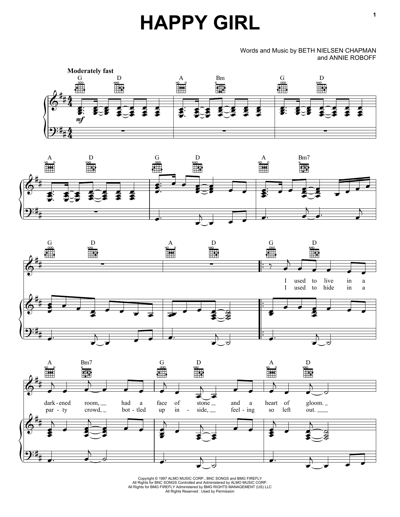 Martina McBride Happy Girl sheet music notes and chords arranged for Piano, Vocal & Guitar Chords (Right-Hand Melody)