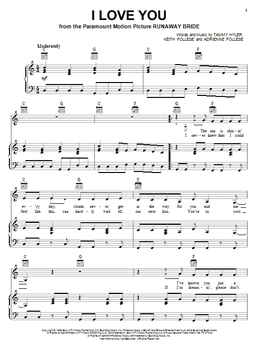 Martina McBride I Love You sheet music notes and chords arranged for Piano, Vocal & Guitar Chords (Right-Hand Melody)