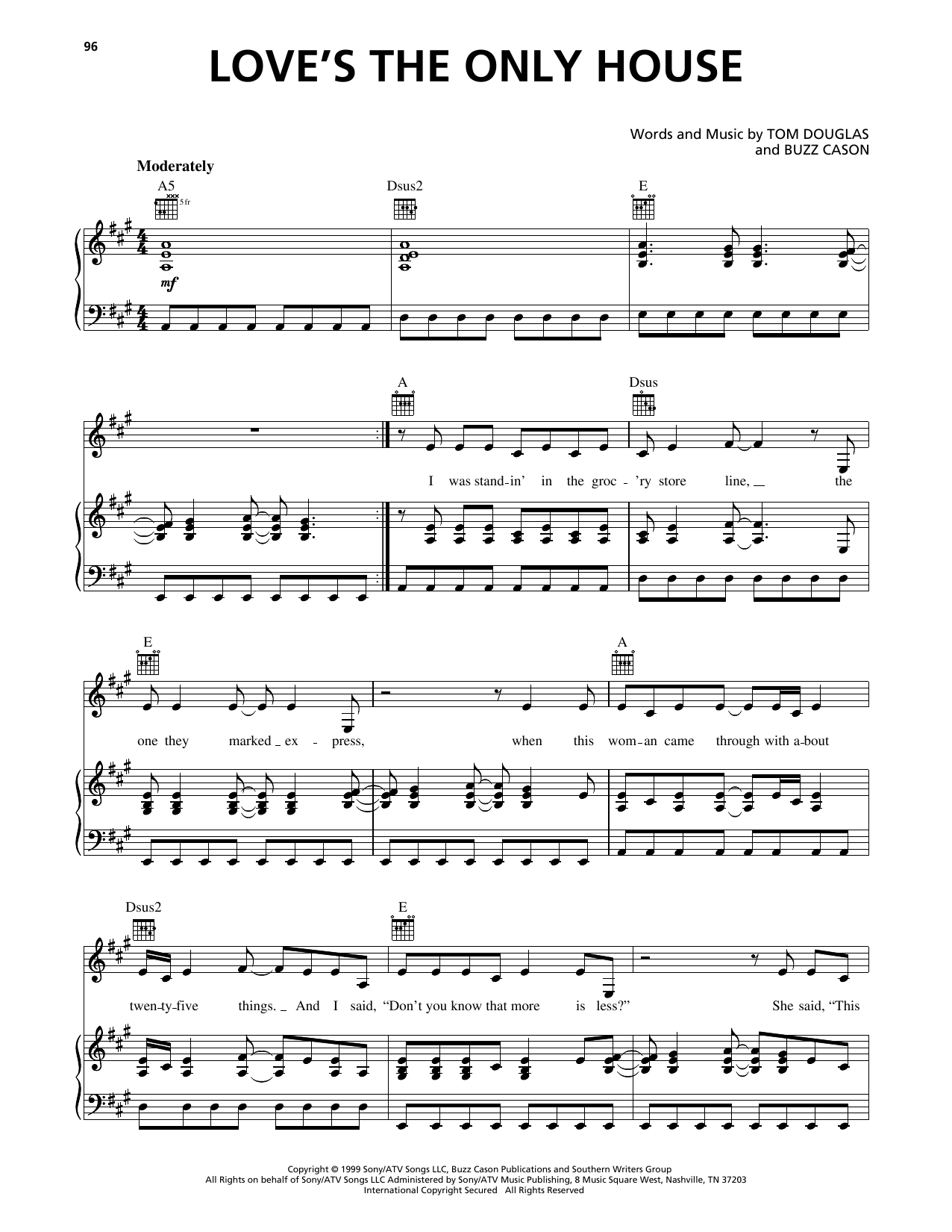 Martina McBride Love's The Only House sheet music notes and chords arranged for Piano, Vocal & Guitar Chords (Right-Hand Melody)