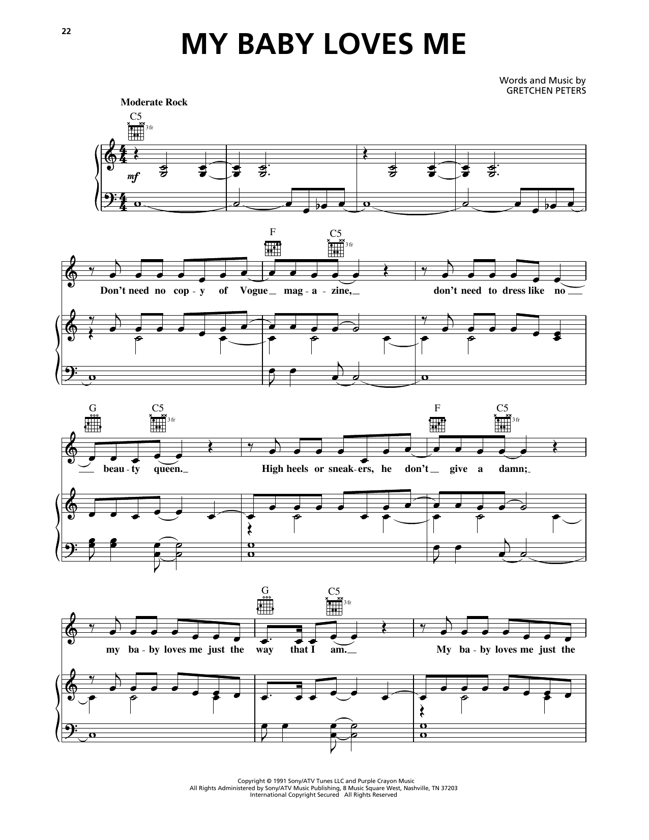 Martina McBride My Baby Loves Me sheet music notes and chords arranged for Piano, Vocal & Guitar Chords (Right-Hand Melody)