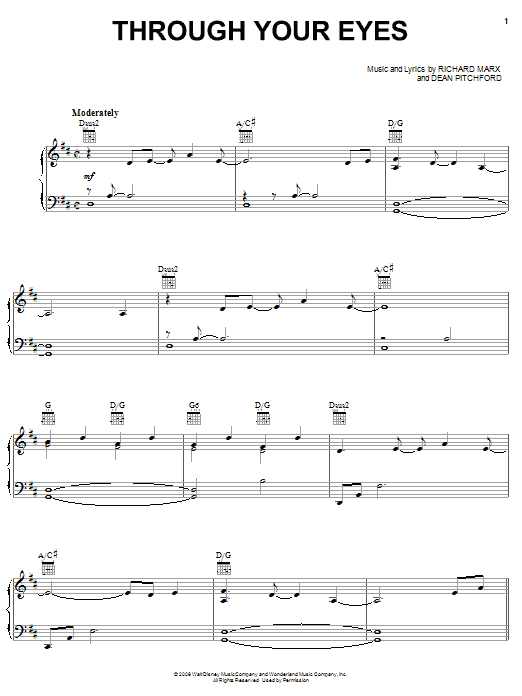 Martina McBride Through Your Eyes sheet music notes and chords arranged for Piano, Vocal & Guitar Chords (Right-Hand Melody)