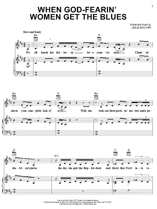 Martina McBride When God-Fearin' Women Get The Blues sheet music notes and chords arranged for Piano, Vocal & Guitar Chords (Right-Hand Melody)