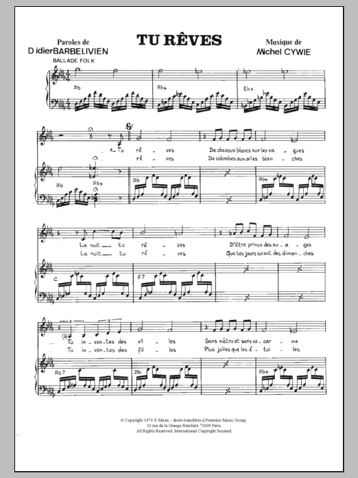 Martine Le Page Tu Reves sheet music notes and chords arranged for Piano & Vocal