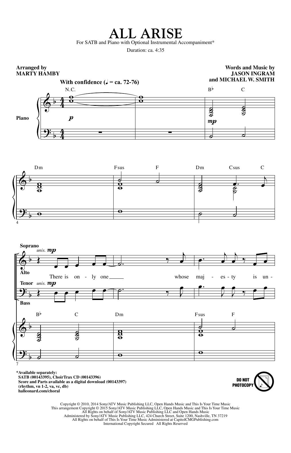 Marty Hamby All Arise sheet music notes and chords arranged for SATB Choir