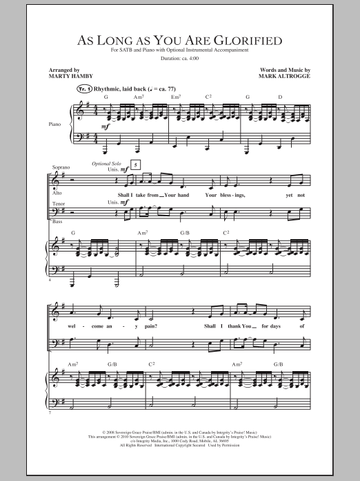 Marty Hamby As Long As You Are Glorified sheet music notes and chords arranged for SATB Choir