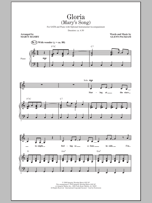 Marty Hamby Gloria (Mary's Song) sheet music notes and chords arranged for SATB Choir