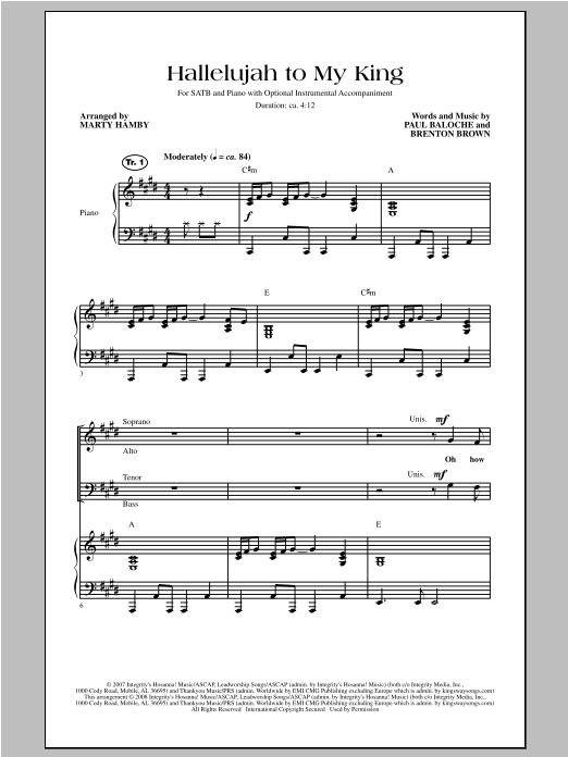 Marty Hamby Hallelujah To My King sheet music notes and chords arranged for SATB Choir