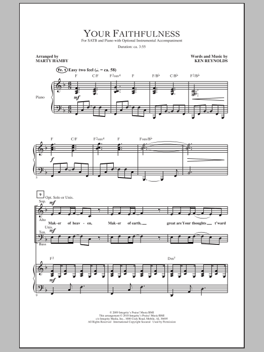 Marty Hamby Your Faithfulness sheet music notes and chords arranged for SATB Choir