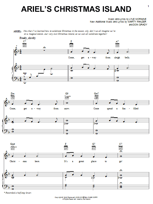 Marty Panzer Ariel's Christmas Island sheet music notes and chords arranged for Piano, Vocal & Guitar Chords (Right-Hand Melody)
