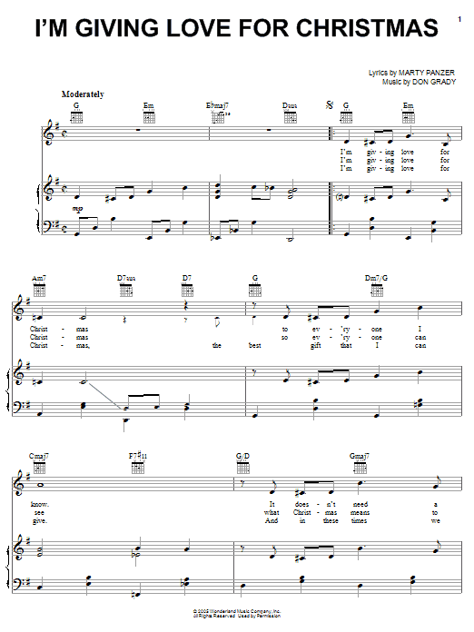 Marty Panzer I'm Giving Love For Christmas sheet music notes and chords arranged for Piano, Vocal & Guitar Chords (Right-Hand Melody)