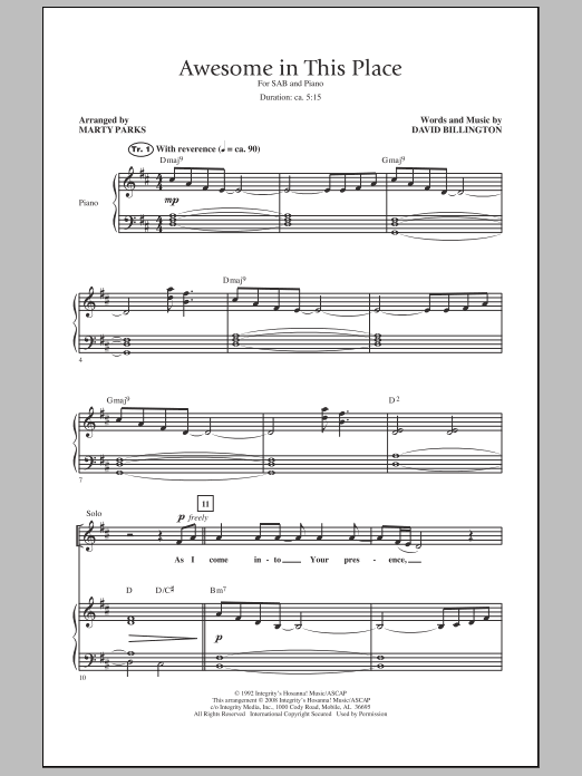 Marty Parks Awesome In This Place sheet music notes and chords arranged for SAB Choir