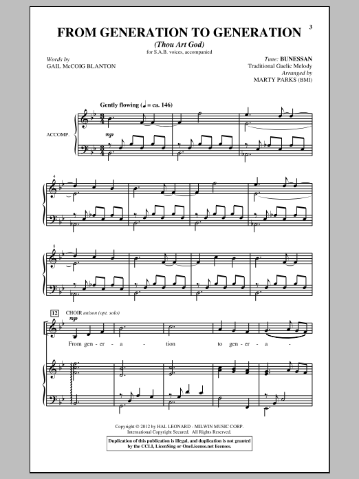 Marty Parks From Generation To Generation (Thou Art God) sheet music notes and chords arranged for SAB Choir