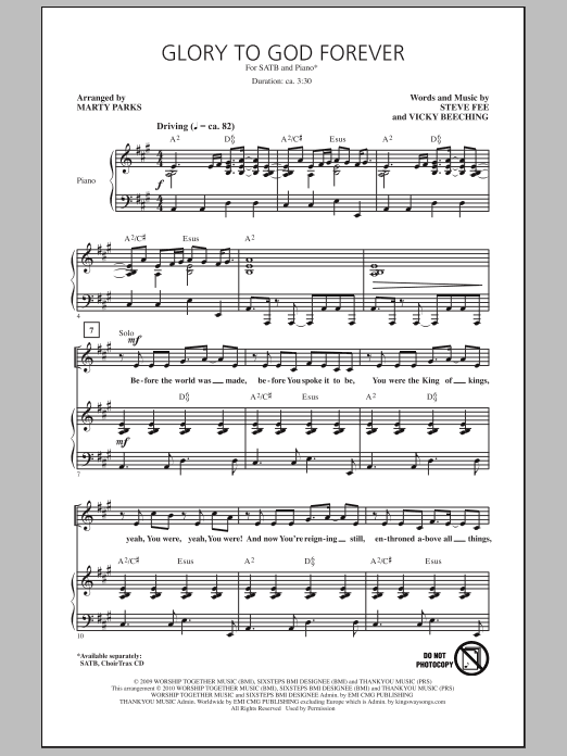 Marty Parks Glory To God Forever sheet music notes and chords arranged for SATB Choir